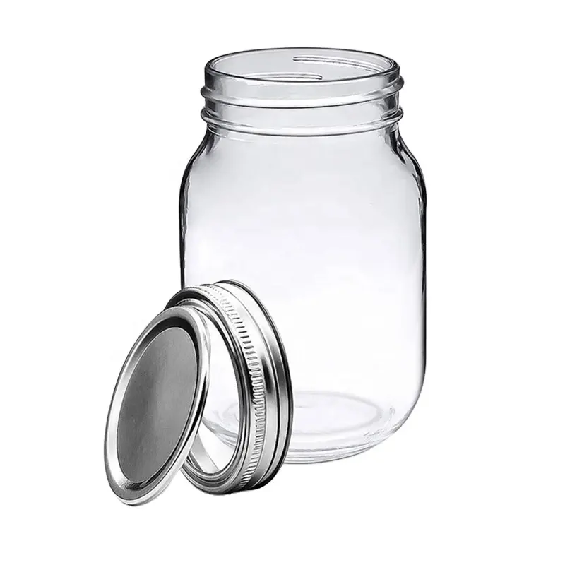 Pote de vidro 16oz para doces, frasco de vidro com tampa de 480ml para armazenamento em latinhas e doces