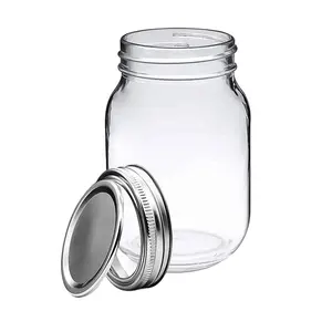 Groothandel 16Oz Glas Mason Jar 480Ml Regelmatige Mond Jam Snoep Picking Inblikken Opslag Cookie Glazen Pot Met Deksel