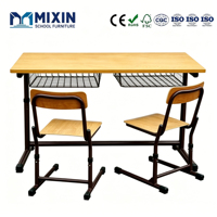 Ensemble de table et chaise d'étude à deux places, confortable, pour salle de classe, bureau et chaise pour étudiants du collège, fournisseur de mobilier scolaire en bois