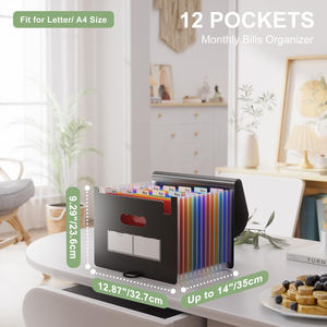 Organizador de Archivos Tipo Acordeón, Carpeta Expandible de 12 Bolsillos, Organizador de Documentos, Portadocumentos A4 para la Escuela, Oficina y Hogar - Product Image 2