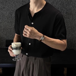 T-shirt estiva da uomo in poliestere sottile a maniche corte, di alta gamma, stile casual e rilassato, in maglia, stile Hong Kong e giapponese - 35 Years C - Product Image 4