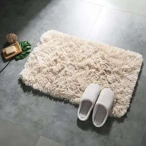 Alfombra de lana de color sólido 100% poliéster PV, alfombra larga peluda, alfombra de baño