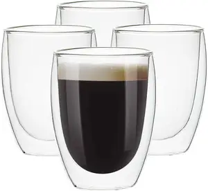 عالية الجودة الملونة borsilicate أكواب الشرب القهوة القدح جدار مزدوج فنجان قهوة زجاجي شرب كوب
