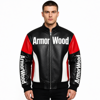 Giacca Varsity in Pelle PU per Uomo, Nero Rosso Bianco, Stile Bomber con Zip, Moda Retrò Sportiva Streetwear