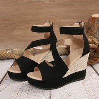 Nouvelles sandales compensées pour femme, style rétro, à bout ouvert, épaisses et confortables, à talon haut, pour un look décontracté