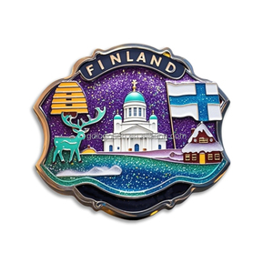 Aimant de réfrigérateur en émail design Aurore Boréale, souvenirs personnalisables de <span class=keywords><strong>Finlande</strong></span>, aimant de réfrigérateur rotatif en métal - Product Image 4