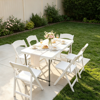Table pliante en plastique blanc avec ensemble de chaises pliantes, table et chaises pliantes portables pour fête en plein air, pique-nique d'anniversaire