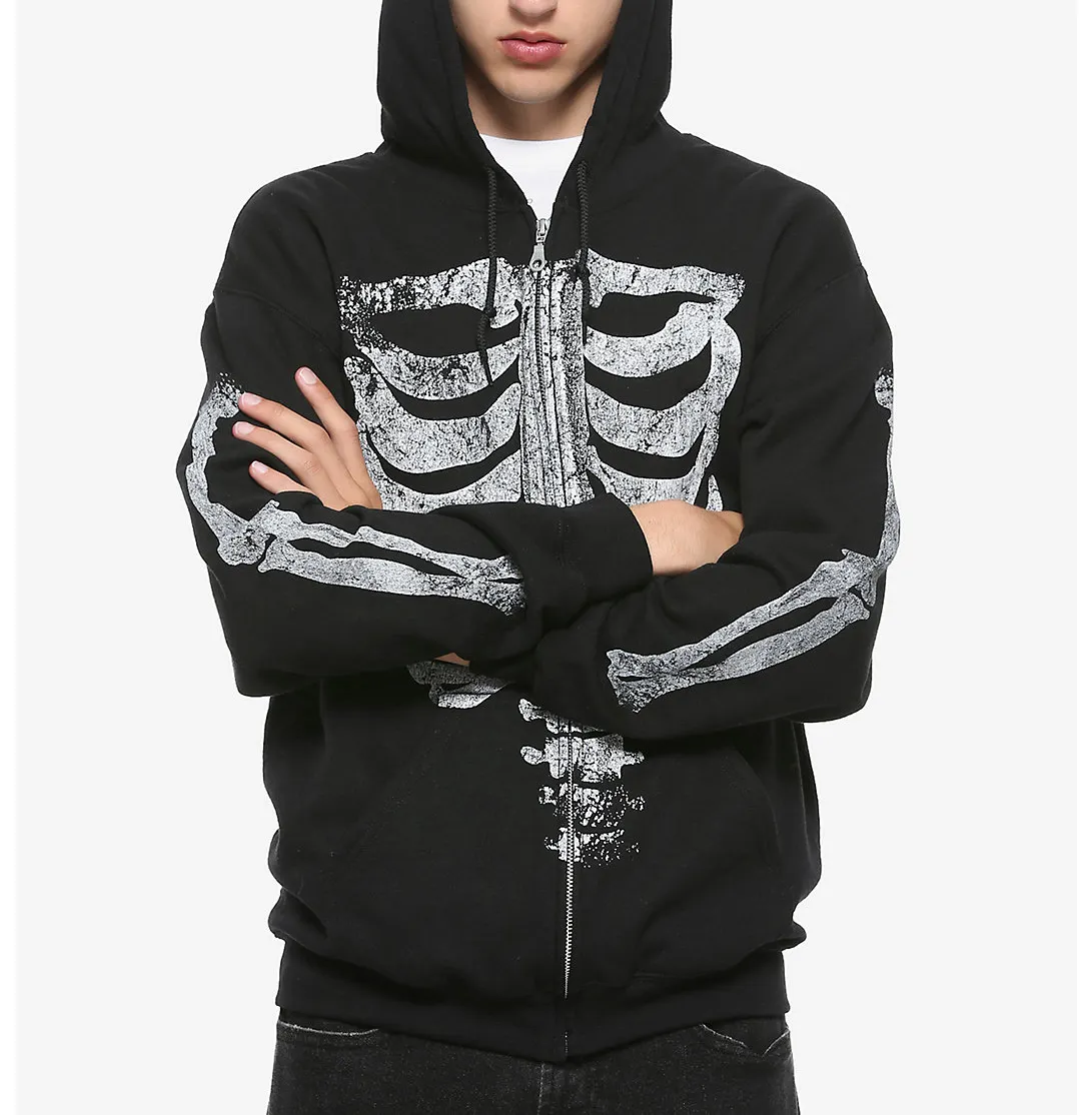 Transfers Rhinestone Skeleton Full Face Hoodie Black Jacket Graphic Men'S Oversized Blank Custom Rhinestone Full Zip Up Hoodie