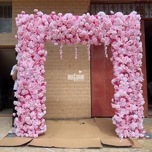 Cổng hoa giả MSFAME màu hồng sáng, làm phông nền đám cưới, tường hoa 3D - Product Image 5
