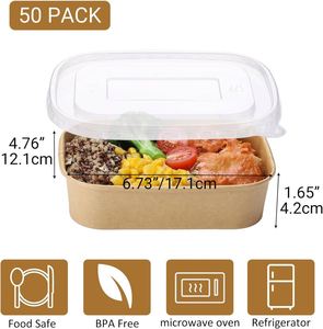 16 24 30 36oz Recyclable Disposable Single Wall Rectangular Brown Kraft Paper Soup Noodle Salad Food Bowl <b>Containers</b> with Lid - Product Image 2