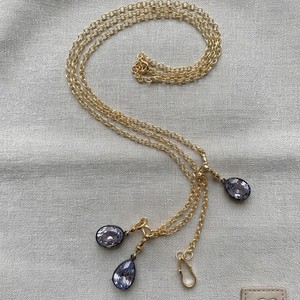 Collar de Gargantilla de Latón Dorado Multicapa para Mujer SongYi <span class=keywords><strong>con</strong></span> Colgantes Ovalados y de Lágrima de Circonita Cúbica Azul Claro, Joyería Fina Retro - Product Image 3