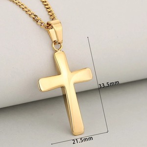 Collar con colgante de cruz clásica cristiana, acero inoxidable pulido, joyería religiosa, regalo de bautismo y comunión para hombres y mujeres - Product Image 2
