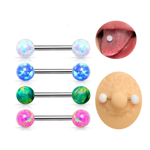 <span class=keywords><strong>Piercing</strong></span> <span class=keywords><strong>chirurgico</strong></span> in <span class=keywords><strong>acciaio</strong></span> filettato internamente bilanciere opale palla anello per capezzolo 14G seno capezzolo anello moda per il corpo gioielli - Product Image 1