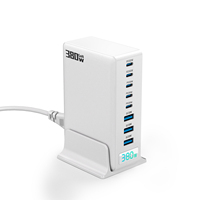 Station de charge rapide USB Type C GaN 380W 8 ports 100W PD Chargeur de bureau avec PD 100W pour téléphone tablette ordinateur portable
