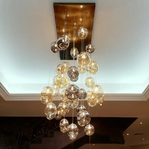 Lustre de luxe à boules de verre en cluster, <span class=keywords><strong>suspension</strong></span> LED personnalisable, finition dorée, anti-éblouissement, garantie 2 ans, pour villa et escalier haut de gamme - Product Image 2