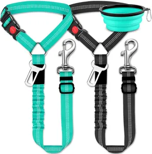 Adjustable Reflective 2 in 1 Car Nylon Dog Safety Belt Leash Headrest Restraint Dog Seat Belt for Large Medium Dogs