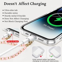 Dragonne de téléphone en pierres naturelles perlées, améthyste et obsidienne, faite à la main, chaîne de perles rondes avec intercalaire doré, cordon court pour coque de téléphone