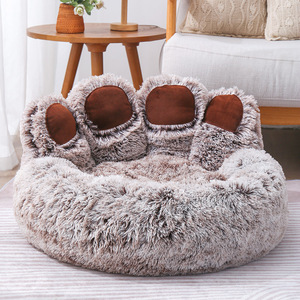 Venta al por mayor Durable Cozy Palm Shape Fluffy Pet Grande Lavable Perro Gato Felpa Rosa Gris Marrón Cama Suave - Product Image 2