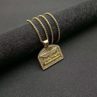 Collier pendentif Homme en Acier Inoxydable Dernière Cène, Plaqué Or PVD, Jésus Religieux Chrétien Catholique, avec Zircon Cubique, Chaîne, Cadeau