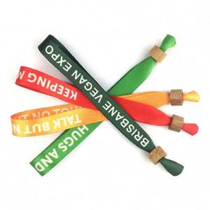 Personnalisez votre propre bracelet en tissu PET recyclé écologique pour festival ou événement, avec perle en bambou - Product Image 2