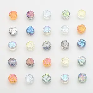 ZHB New Design 6MM Rose Pattern Flat Round Glass Beads Wholesale Stock Colorful Crystal Lampwork Loose Beads for Jewelry Making