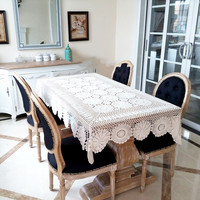 Nappe de table rectangulaire blanche tissée à la main 100 % coton, moderne, anti-taches, personnalisable, avec motif ajouré, pour usage hôtelier