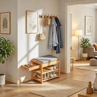 Banc de rangement double couche en bois personnalisable, banc de rangement pour chaussures, avec tiroirs, adapté aux foyers et aux bureaux intérieurs