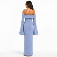 Robe en tricot pour femme avec logo personnalisé, tricotée, manches longues, épaules dénudées, couleur unie, mode hiver, mélange de polyester, usine OEM & ODM
