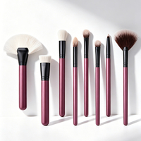 Kit de pinceaux de maquillage professionnel 8 pièces/ensemble avec sac, manche en bois gris argenté, virole en aluminium, poils en nylon