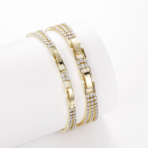 Personalización de moda joyería de latón pulsera de diamantes <span class=keywords><strong>mujer</strong></span> hip hop pequeño circón dobles filas tres filas pulsera de <span class=keywords><strong>tenis</strong></span> - Product Image 5