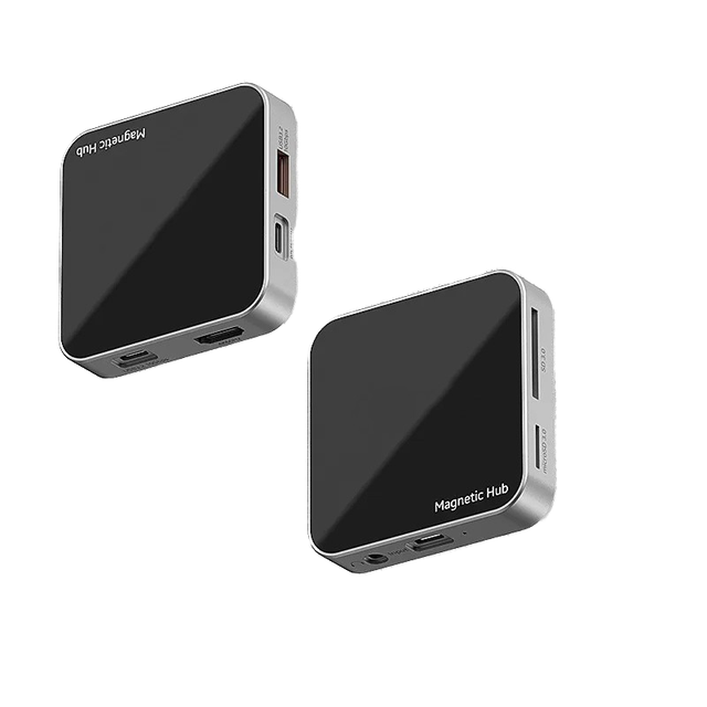Magnetic Aluminum Alloy USB-C Hub 8-in-1 4K60Hz 10Gbps USB-A/C 100W PD Charging Plug & Play SD/TF Card Reader Audio Jack Stock