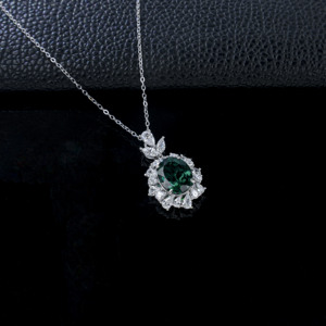 925 Sterling Silver Lab-Grown <b>Emerald</b> Necklace - Product Image 3