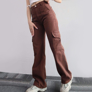 Custom Your Design Khaki <strong>Black</strong> Casual Cargo Pants Multi 6 <strong>Pocket</strong> <strong>with</strong> High Waisted <strong>Work</strong> Pants <strong>Trousers</strong> for Women - Product Image 2