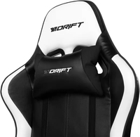 Chaise de jeu professionnelle Drift Gaming en cuir noir/blanc, accoudoirs réglables 2D, vérin à gaz 2 positions, pivotante, design moderne papillon, métal