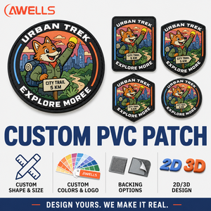 Parche de PVC 3D Personalizado para Urban Trek Adventure, Insignia de Personaje de Goma Suave Personalizada para Ropa y Bolsas AWELLS - Product Image 3