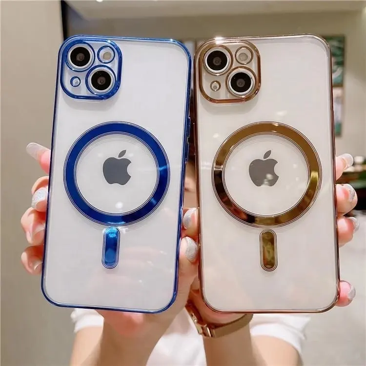 Clear Electroplated Lens Film Plating Magnetic Transparent Soft TPU Phone Case For iPhone 14 13 Pro Max mobile phone cover