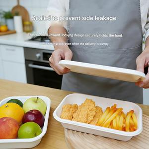 Vaisselle jetable personnalisée en canne à sucre, boîte à salade carrée biodégradable, boîtes à lunch en pulpe de papier, contenants à emporter pour pique-nique, bento - Product Image 3