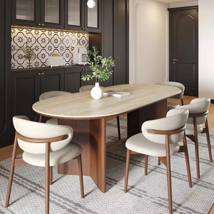 Ensemble de <span class=keywords><strong>table</strong></span> à manger ovale en bois de style nordique moderne et rétro français, 6 places, 180 cm, pour salle à manger, <span class=keywords><strong>restaurant</strong></span>, cuisine - Product Image 4