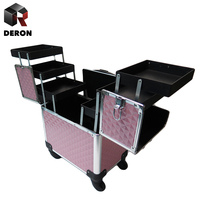 Chariot de maquillage professionnel de grande capacité 4 roues roulant Train vanité sac cosmétique Portable fermeture ouverte diamant