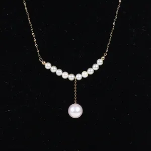 Collier avec pendentif en pierre naturelle, sautoir AAA, blanc sud-mer, perles en or 18K