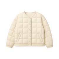 Veste matelassée pour femme, sans col, boutonnée sur le devant, rembourrée de duvet, couleur crème, vêtement d'extérieur pour l'hiver