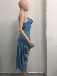 Vestidos Halter Retro de Mezclilla con Volantes para Mujer, Sin Cinturón, a la Moda - Product Image 5