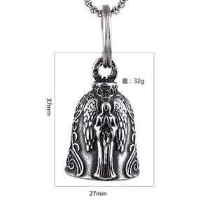Car Biker Motorcycle Bell Key Chain Heart Cross Feather Wings Angel Bell Key Chain Necklace for Good Luck on the Road Guardian - Product Image 6