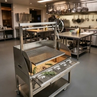 Barbecue Santa Maria Grill moderne en acier inoxydable de qualité supérieure, station de barbecue professionnelle au charbon de bois avec grille à hauteur réglable