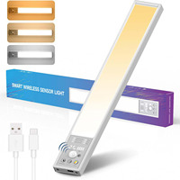 Lampu Strip LED Magnetik Ultra Tipis, Sensor Gerak PIR Pintar, Lampu Malam Kabinet Anggur yang Dapat Diisi Ulang