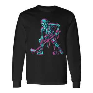T-shirt à manches longues pour jeunes Skeleton Hockey Drip, design effet goutte de crème glacée - Product Image 1