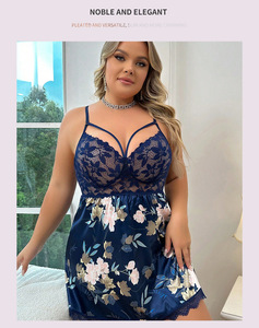 2025 Cross Border Auntie Ensemble deux pièces <span class=keywords><strong>sexy</strong></span>, dentelle brodée, motif floral fin, style nuisette pour femme ronde, avec string - Product Image 2