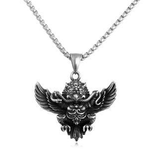 Collier pendentif aigle en acier inoxydable pour homme, style punk rétro, bijou animalier, design géométrique, couleur acier 231032 - Product Image 5