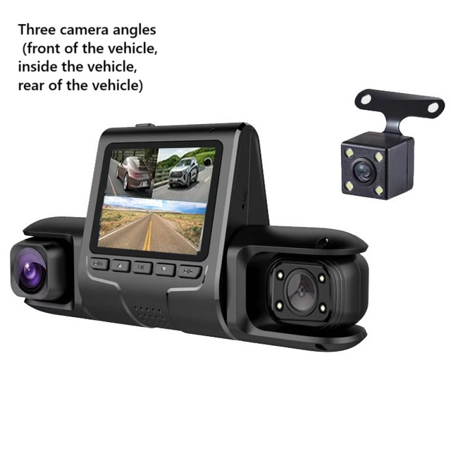 1080P 3-Lens Vehicle Dashcam 2 Inch IPS Screen Car DVR Recorder Three Way Video Camcorder Three Channel DVR 12 Months Warranty