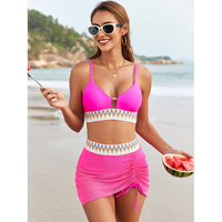 Ensemble de maillot de bain rétro en gros avec jupe en maille, bikini de couleur unie, maillot de bain fitness à coupe haute pour femme